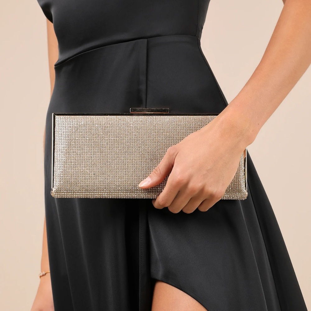Glittering Selection Gold Rhinestone Rectangular Clutch